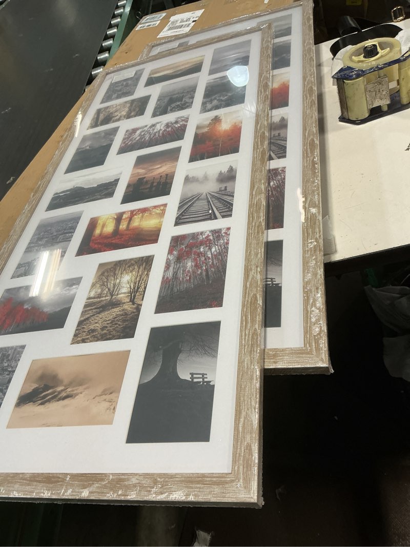 Condition photo showing New/Like New for qutrey 4x6 collage frames set of 2, 20 openings multi picture frame with mat for 4 by 6 inch photos for wall decor, rustic white distressed grey 20 openings-plastic-2 pack