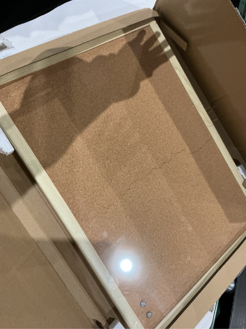 Condition photo showing As Is for u brands cork bulletin board, 18" x 24" inches, light birch wood frame (265u00-01) cork board