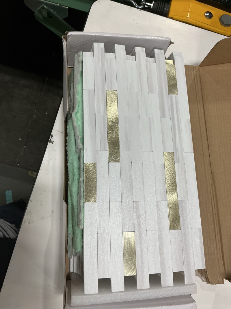 Condition photo showing Good Condition for stylovue 20 sheets peel and stick backsplash for kitchen, 2026 upgraded dolomite star gray with metal glod look stick on tile upgrade your kitchen backsplash, rv, fireplace 20 dolomite star gray with metal gold