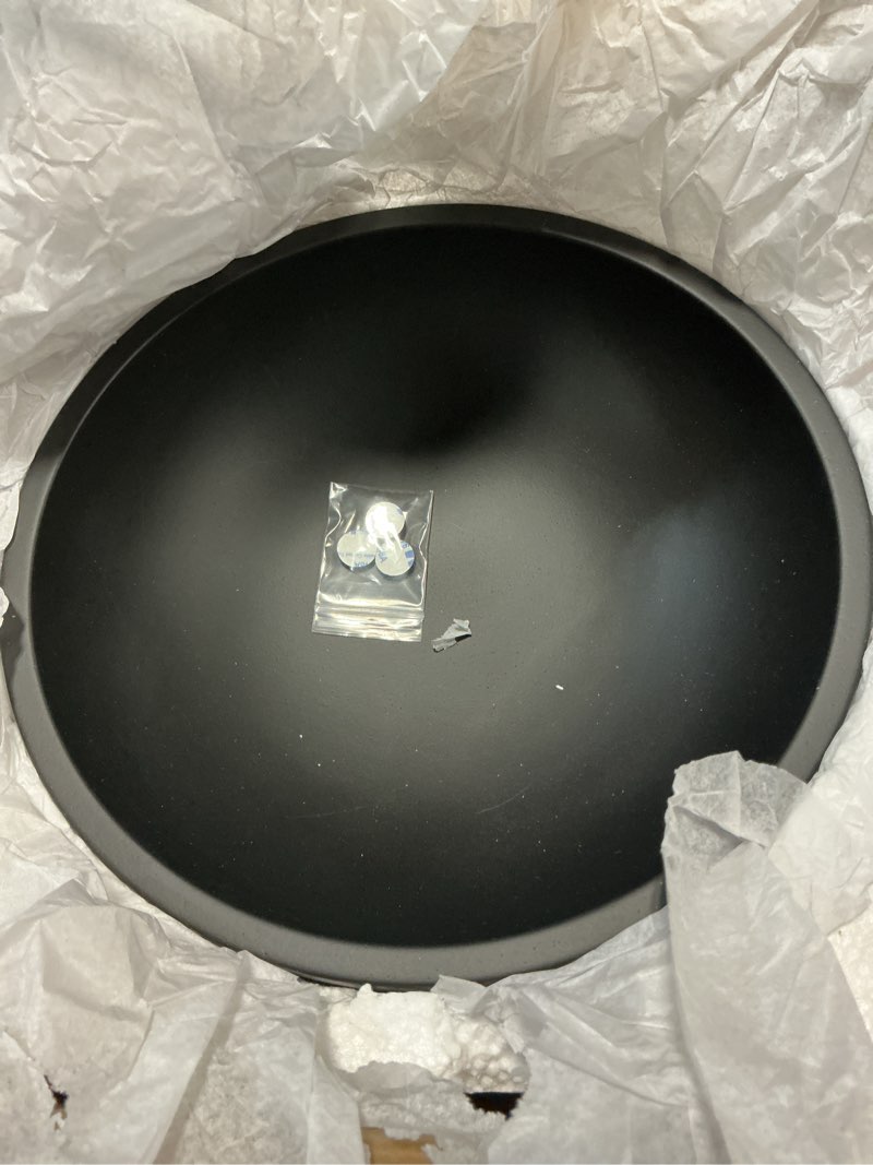 Condition photo showing New/Like New for decorative concrete fruit bowl for kitchen counter – elegant pedestal bowl with smooth finish for home decor | handcrafted key bowl for entryway table, coffee table | 10.5in w x 4.25in l black