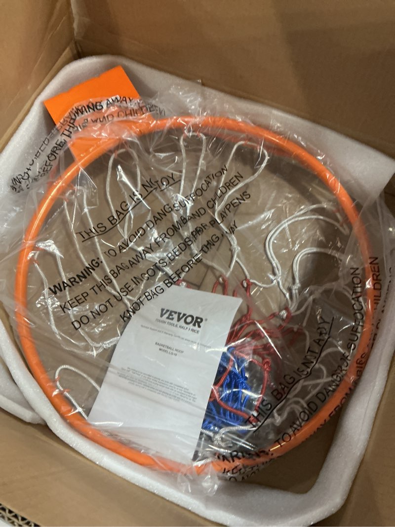 Condition photo showing New/Like New for VEVOR Basketball Rim 18", Basketball Hoop 44 54 Inchs PC Backboard Wall Mounted, Basketball Goal, Indoor & Outdoor with Hand-Crank Adjustment, Classic Basketball Court, Teens, Adults, Schools, Parks Orange Rim 18in
