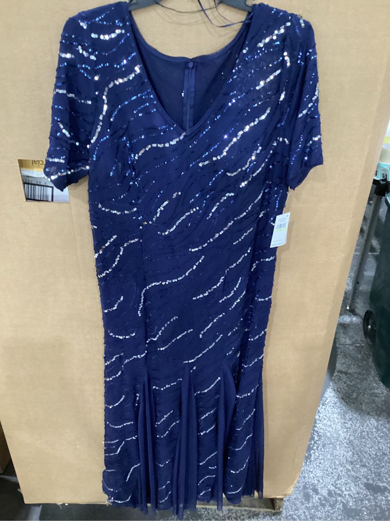 Alex Evenings Women's Plus Size Long Sequin Dress, Navy Silver, 18W