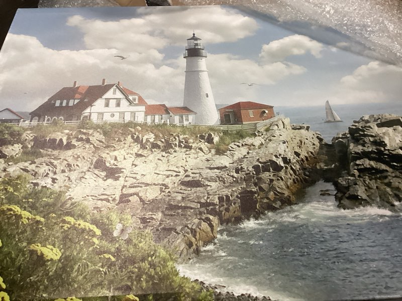 Condition photo showing Good Condition for stupell industries 'portland lighthouse peninsula scene', canvas art, 30 x 24 inches, easy to hang and sturdy, made in usa, by alan giana & company
