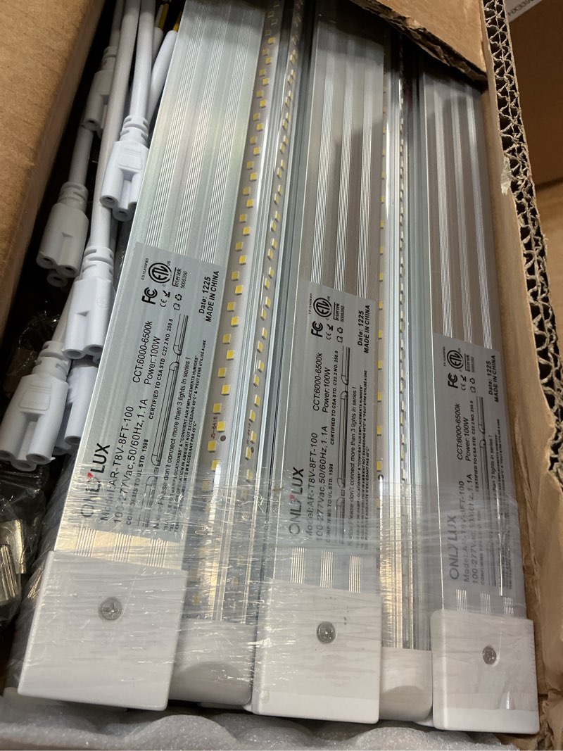 Condition photo showing Good Condition for onlylux 10pack 8ft led shop light, 6000k white 100w super bright, 15000lm v shape garage lighting, plug and play, upgrade hanging/surface linkable led shop lights for workshop