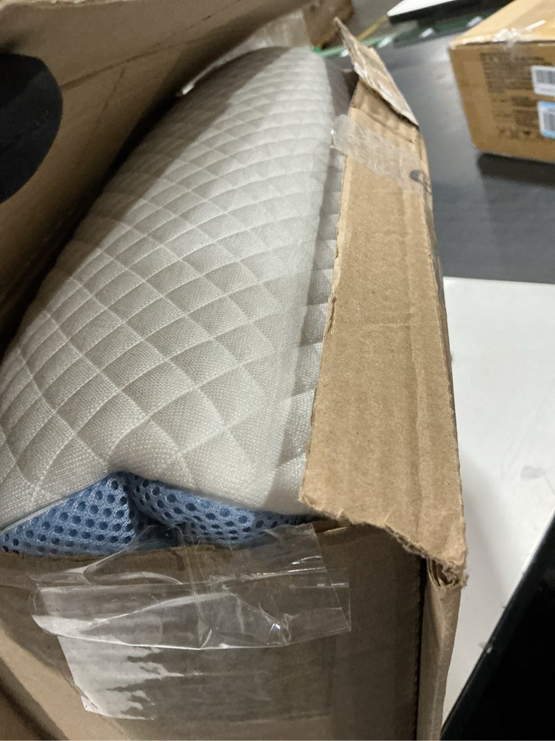Condition photo showing Good Condition for memory foam bed pillow for side and back sleepers, soft supportive pillow with breathable washable cover – blue & white premium home bedding cushion