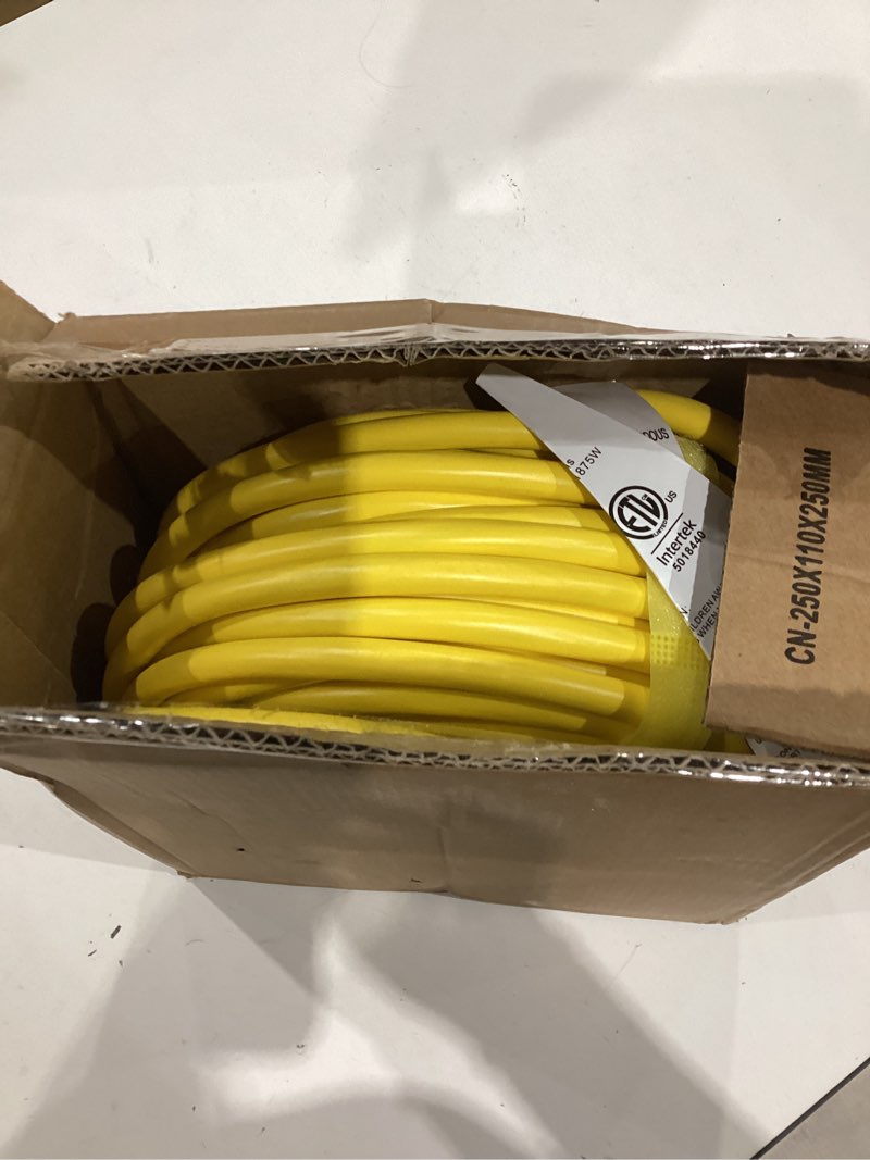 Condition photo showing Good Condition for POWGRN 100 ft 12/3 Outdoor Extension Cord Waterproof Heavy Duty with Lighted Indicator End 12 Gauge 3 Prong, Flexible Cold-Resistant Long Power Cord Outside, 15Amp 1875W SJTW Yellow ETL Listed 100FT 12/3 Extension Cord Yellow