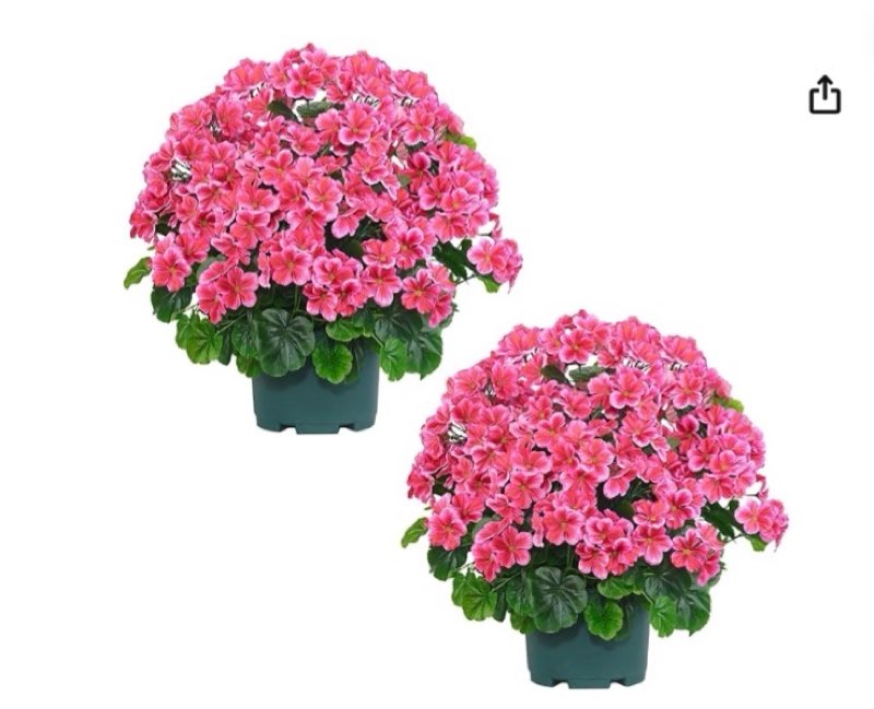 qianyun artificial geranium bush – 20 inch outdoor potted artificial plant for front porch, uv resistant faux flower bush for garden, yard & patio decor (2 pack)