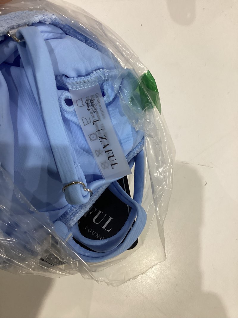 Condition photo showing Good Condition for zaful womens tankini swimsuits high cut textured bikini set ruffles tank cutout string 2 piece cheeky bathing suit 2026 blue large