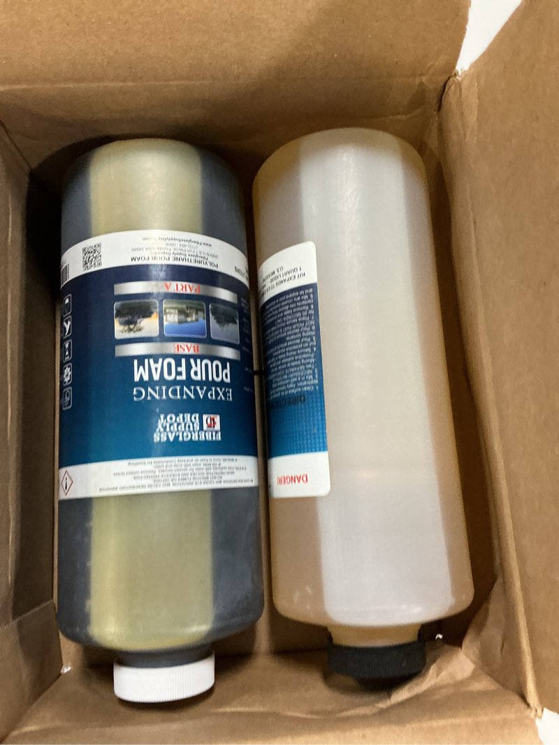 Condition photo showing As Is for 2 lb density expanding pour foam, 2 part polyurethane closed cell liquid foam for boat and dock flotation, soundproofing, filling voids, and insulation (1/2 gallon kit)
