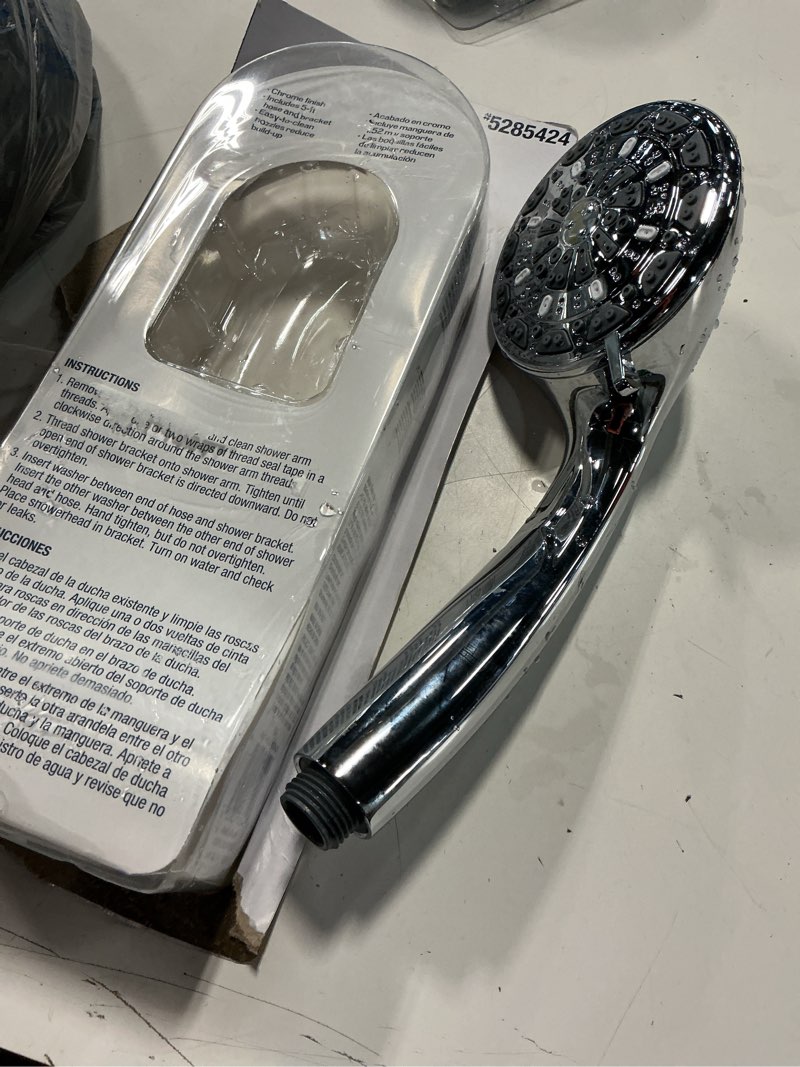 Condition photo showing As Is for project source 6-settings chrome 3.5-in round handheld shower head 1.8 gpm