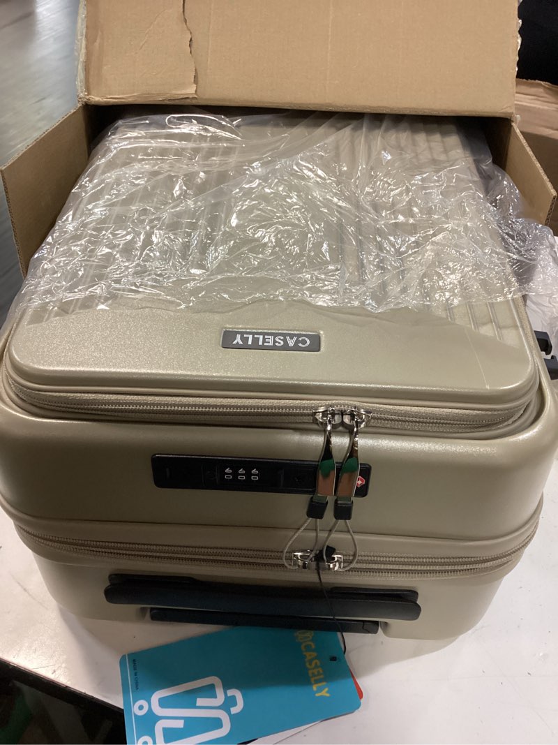 Condition photo showing Good Condition for carry on luggage top opening suitcases, expandable with cup holder and usb charging port,lightweight with front pocket rolling suitcases with spinner wheels khaki 20 inch