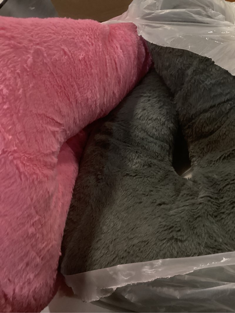 Condition photo showing As Is for Barydat 2 Pcs Car Travel Pillow for The Back Seat 28 x 18 in Sleeping Reading Pillows for Long Distance Travel Car Cushion for Kids Adults Head and Body Support U Shaped Pad for Travel(Gray, Pink)