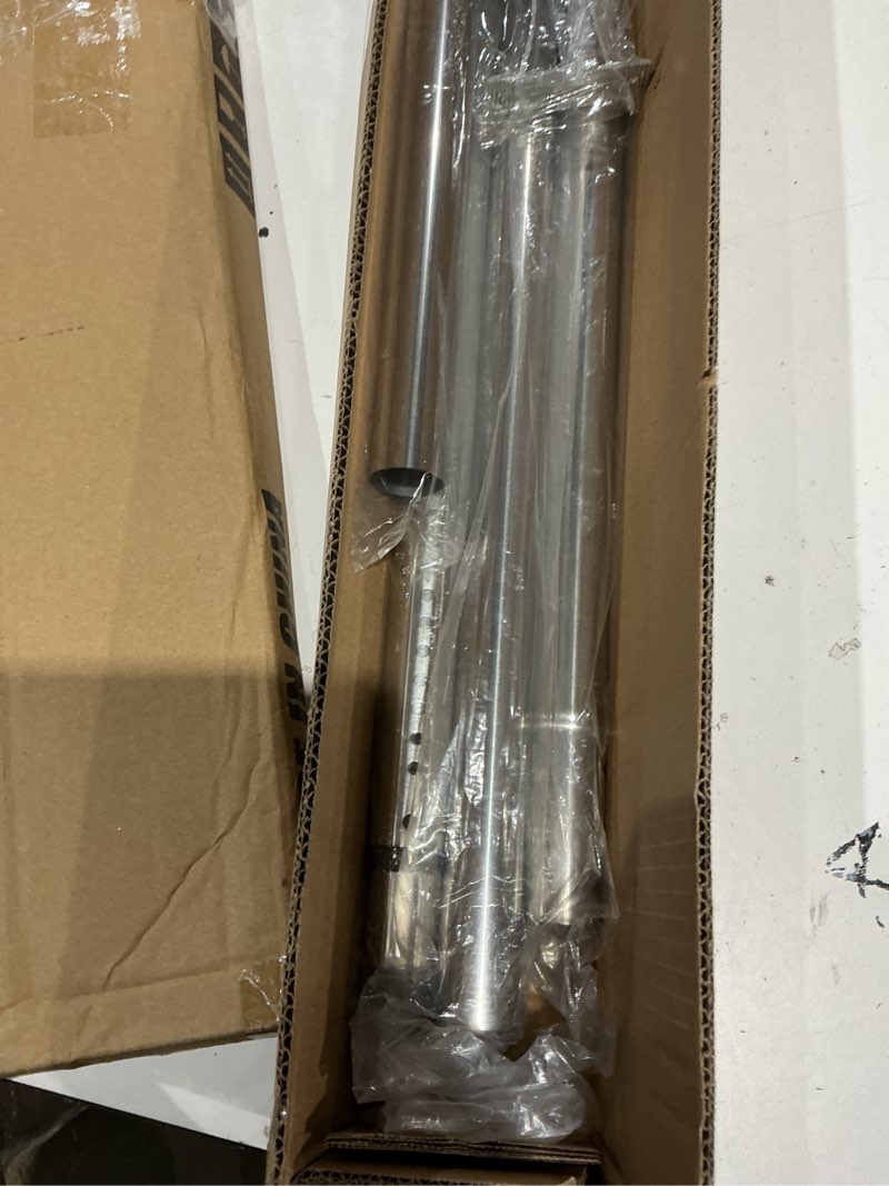 Condition photo showing Good Condition for tension curtain rod 41-118 in (4-9ft), extra long tension rod no drilling for patio windows, sliver shower curtain rod for room divider,one-click telescopic rod, outdoor curtain rods never rust