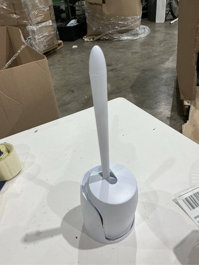 Condition photo showing As Is for mainstays self closing plastic toilet brush, white