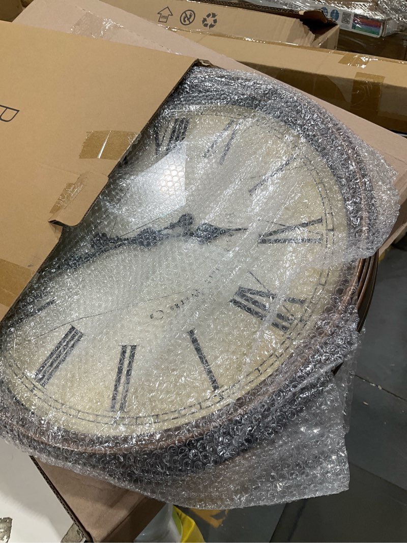 Condition photo showing Good Condition for bernhard products large decorative wall clock 20 inch silent non ticking battery operated quartz vintage stylish with rustic dark brown rim for home living/dining room kitchen & over fireplace rustic brown