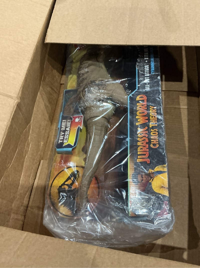 Condition photo showing Good Condition for mattel jurassic world t. rex dinosaur toy with sound & movement, all-out attack tyrannosaurus rex action figure with rampage attack, plus digital play