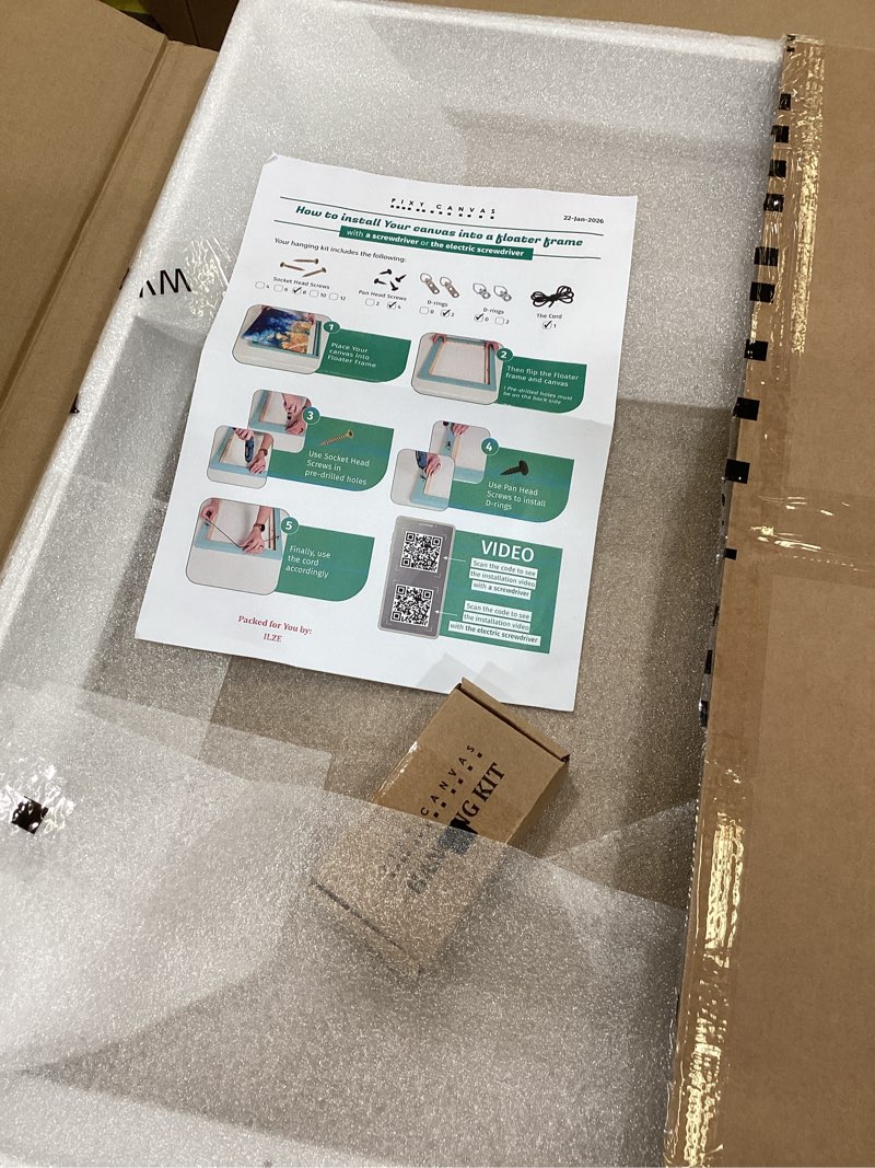 Condition photo showing Good Condition for pixy canvas 11x14 inch floater frame for canvas paintings, wood panels, canvas panels & stretched canvas boards. floating frame fits 5/8", 3/4" & max 7/8" deep artwork (white, 11 x 14 inch)