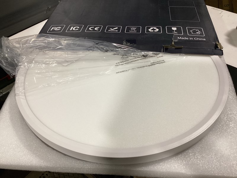 Condition photo showing As Is for 24 inch flush mount ceiling light, large 48w dimmable led fixture 4800lm, 3000k/4500k/6000k adjustable, round ceiling lamp for bedroom, kitchen, living room, dining room, bathroom, white 24 inch white