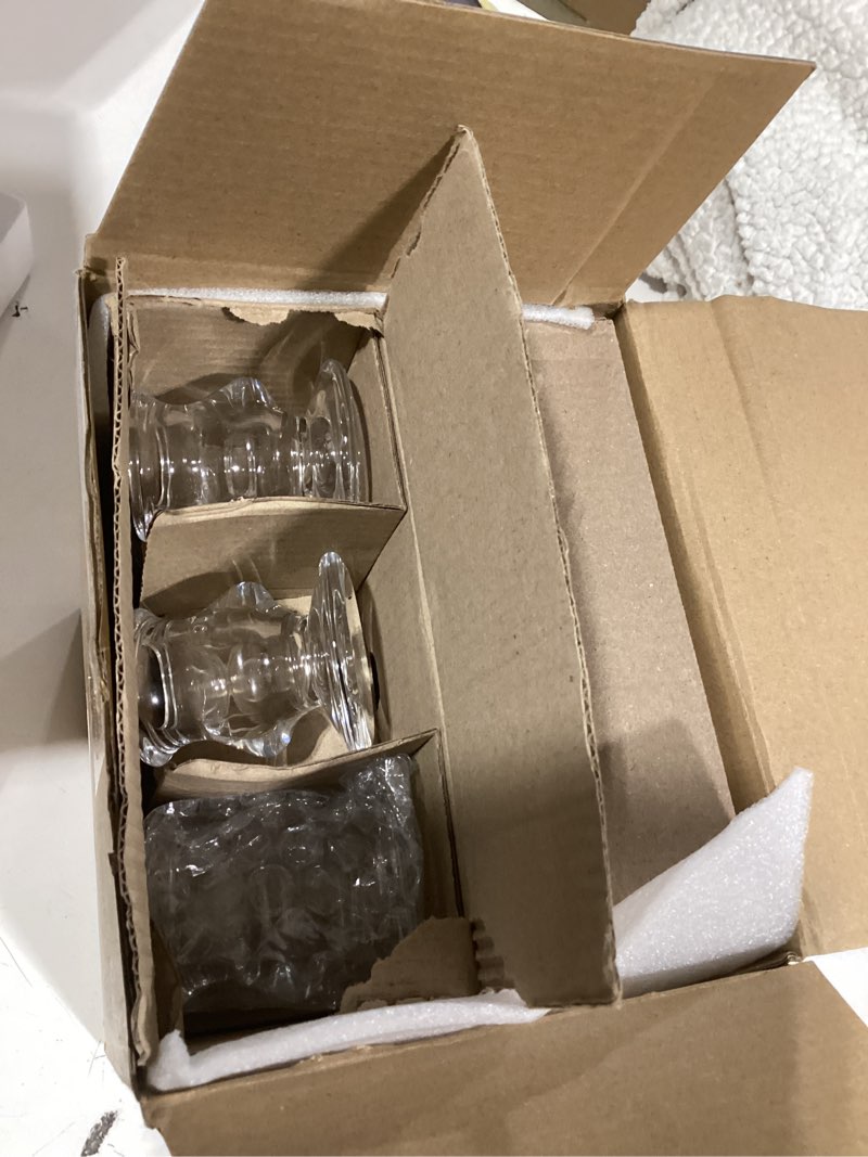 Condition photo showing Good Condition for 24 Pcs Candlestick Holders Glass Clear Taper Candle Holders 2.2" High Candle Stick for Wedding Centerpieces Decor Party Supplies
