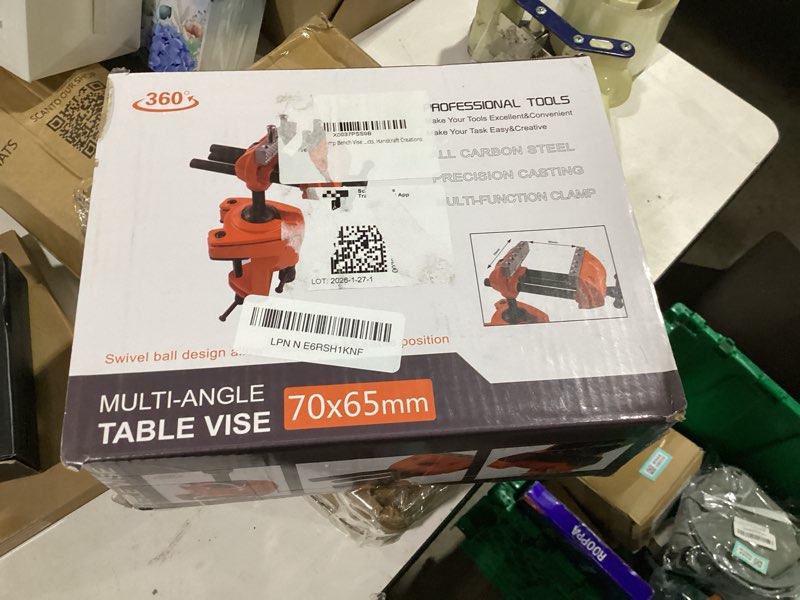 Condition photo showing Good Condition for maxman clamp bench vise with post universal, woodworking vise, 360° heavy duty cast steel, table clamp vise with swivel base for workbench diy projects, handcraft creations orange