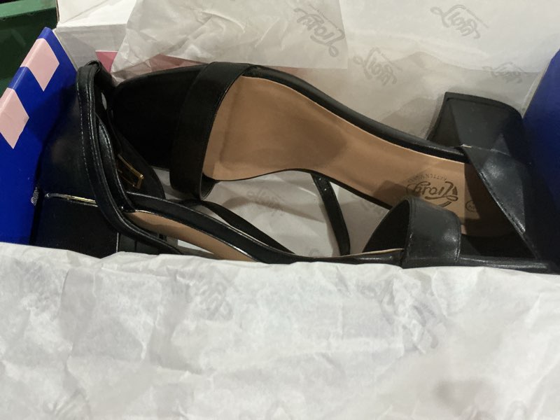 Condition photo showing As Is for (size 8.5)trary low black heels for women square open toe ankle strap women's pumps dressy shoes block chunky