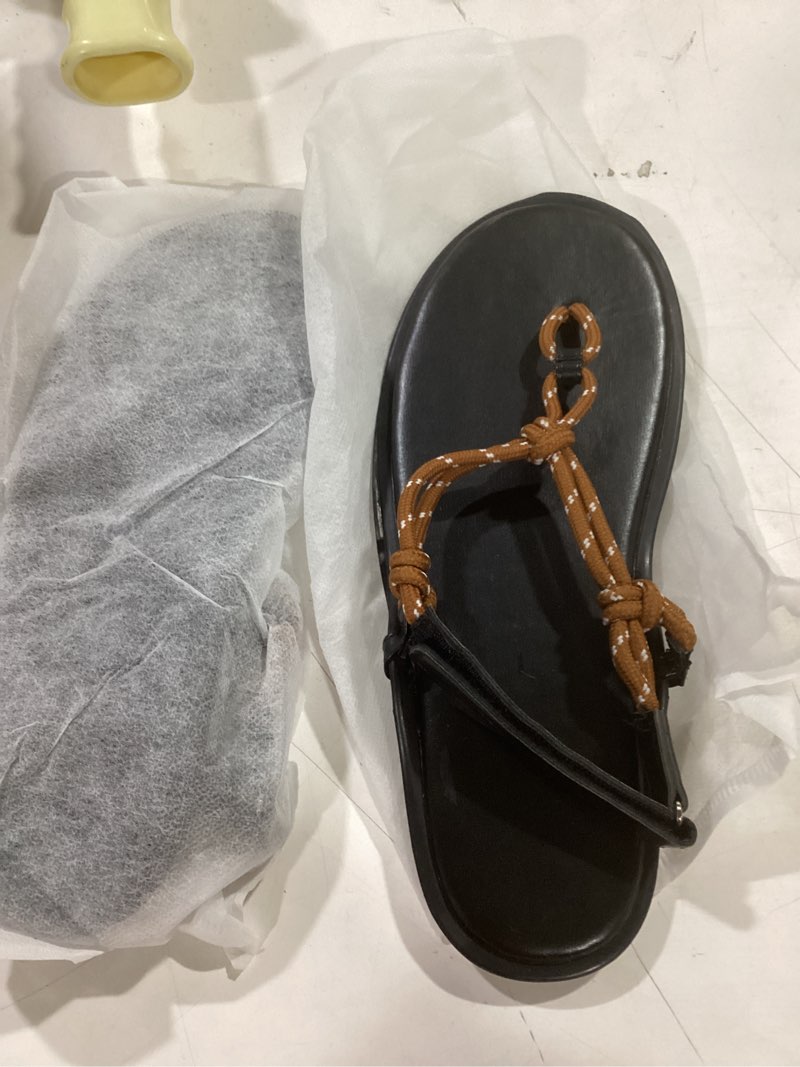 Condition photo showing New/Like New for GREEN Rope Flip Flop Sandals for Women Adjustable T Strap Slip on Comfortable Thong Sandals Women Dressy, 9