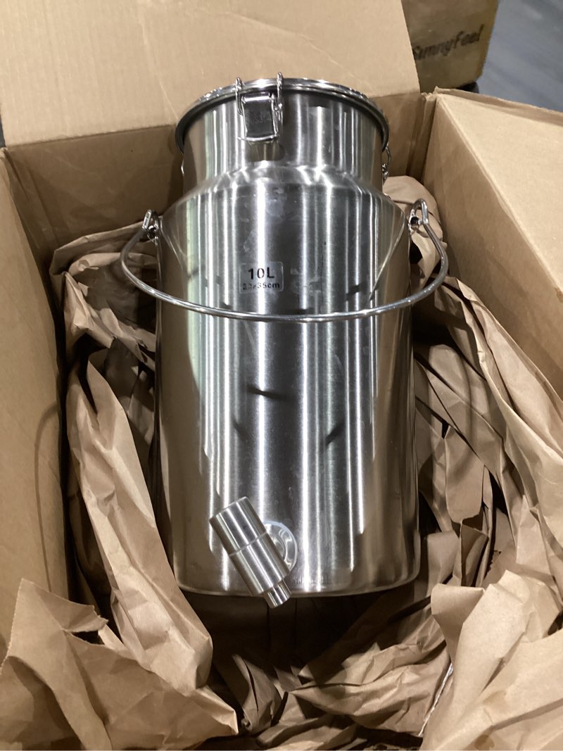 Condition photo showing Good Condition for 2.6 gallon water dispenser,304 stainless steel milk can with spigot,10l water jug,airtight food storage bucket,leak-proof liquid storage container with tight lid and long swivel handle,oil pail