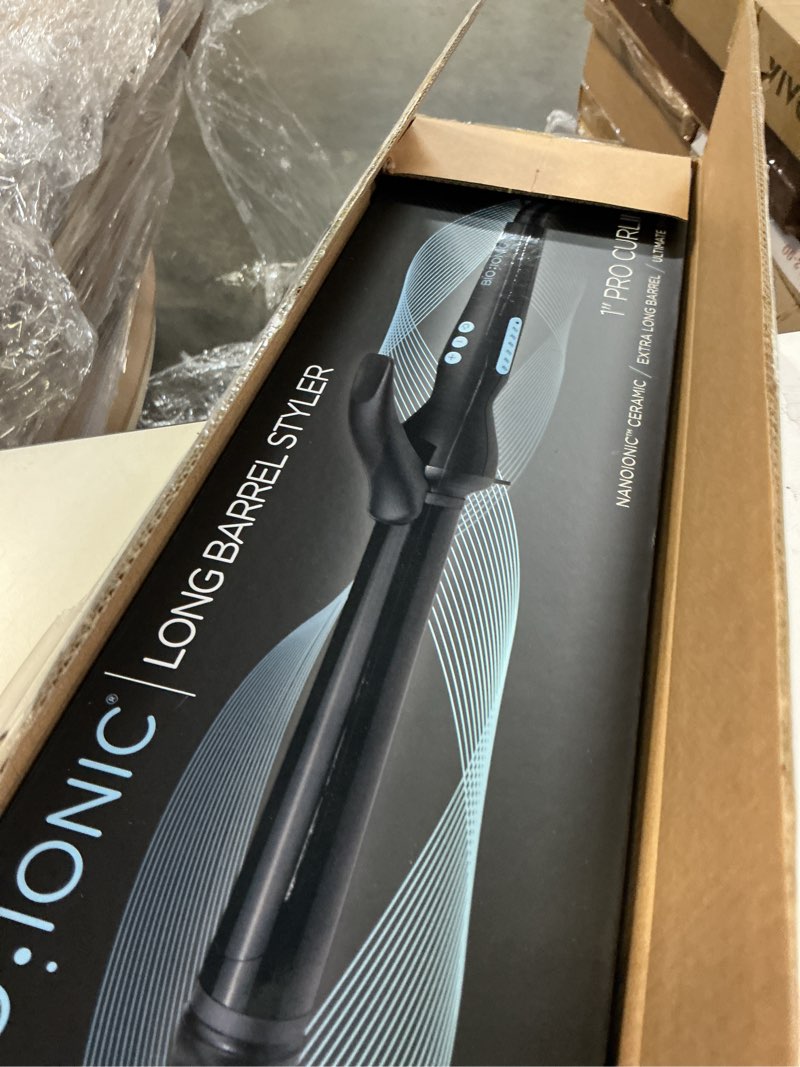 Condition photo showing New/Like New for bio ionic long barrel curling iron with moisture heat technology & nanoionic mx versatile curling wand - multiple barrel sizes for tight, classic, loose & soft curls 1 inch (classic curls) black