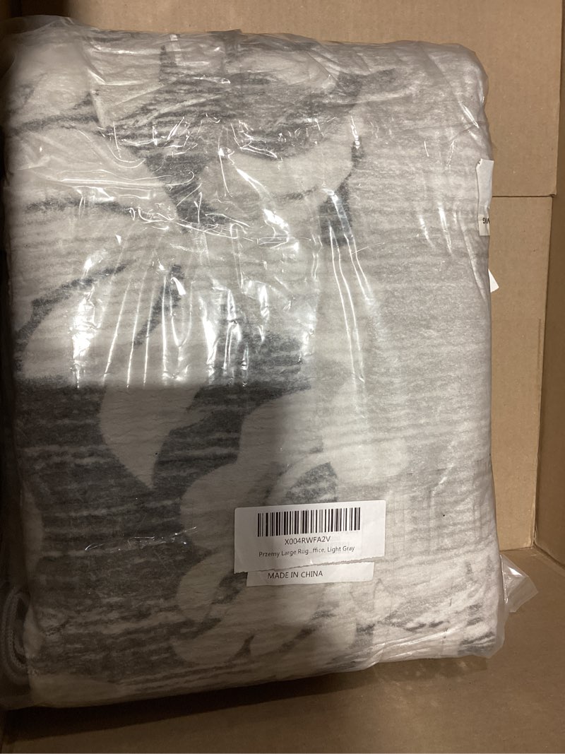 Condition photo showing As Is for Similar item as stock image  Przemy Area Rugs for Living Room, 5x7 Washable Rug for Bedroom, Modern Non Slip Carpet for Dorm Nursery Dining Room Bedside Office, Grey and White 5' x 7' (Rectangular) Silver Gray