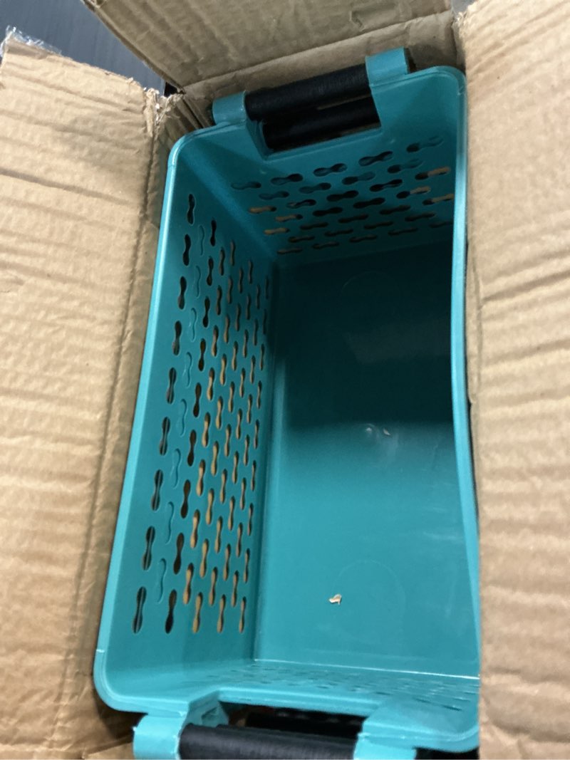 Condition photo showing Good Condition for yesland 8 pack plastic storage basket for shelves, 12 x 6 x 5 inches basket organizer bin with handles sturdy closet baskets for home office closet - yellow, orange, blue, green