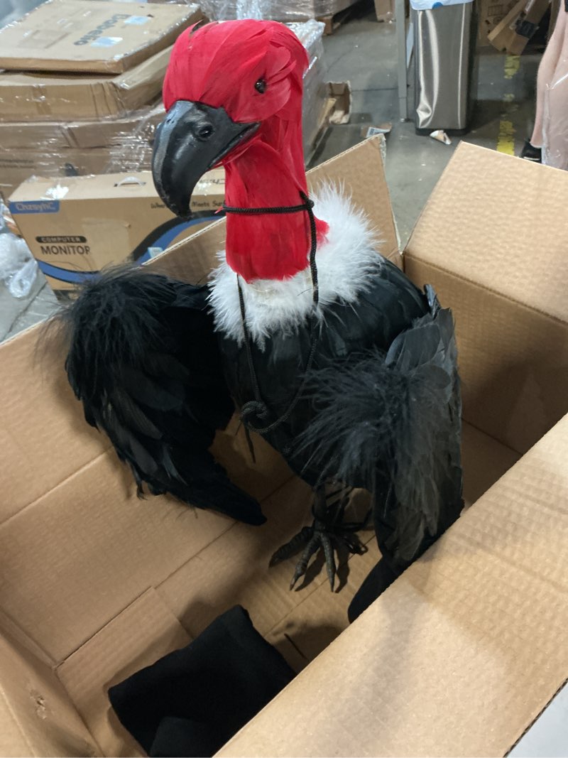 Condition photo showing Good Condition for tenceur 1 piece faux vulture effigy 18'' large fake vulture decoys simulated full feathered realistic bird black hanging faux bird scarecrow for yard roofs trees garden