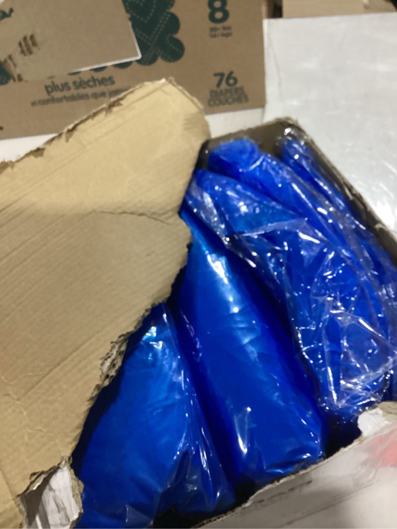 Condition photo showing New/Like New for boao 6 pcs 72 inch round plastic fitted tablecloth with elastic edge design waterproof table cover plastic tablecloth protector for table(blue) blue 72 inch