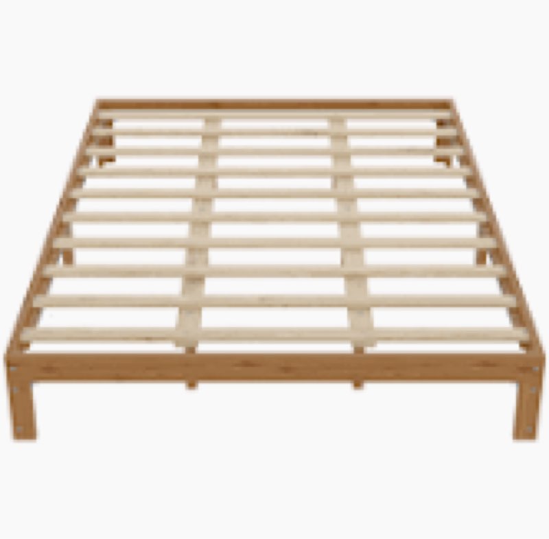 12" solid wood platform bed with wooden slats, no box spring needed