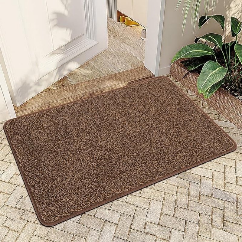 Mibao Front Door Mat Entrance, Non-Slip Absorbent Waterproof Welcome Doormat with TPR Backing, Dirt Trapping Entrance Inside Floor Mats for Entryway Washable Low-Profile, 35.5\\\" x 59\\\", Brown 2'11\\\" x 4'11\\\" (Rectangular) Brown 