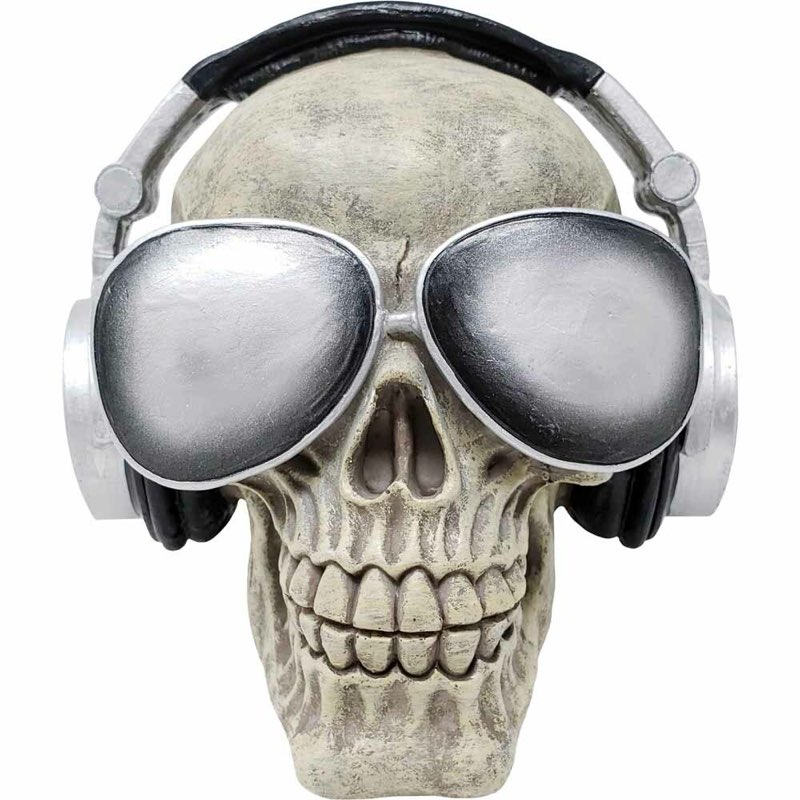 aquarium’s ornament skull with headphones