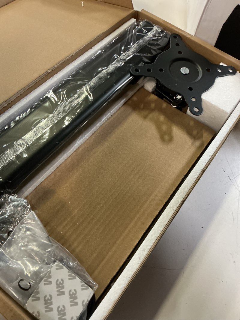 Condition photo showing Good Condition for single lcd computer monitor free-standing desk stand mount riser for 13 inch to 32 inch screen with swivel, height adjustable, rotation, vesa base stand holds one (1) screen up to 77lbs(ht05b-001))