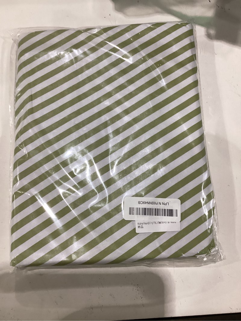 Condition photo showing Good Condition for walrus round vinyl fitted tablecloth with flannel backing elastic edge design table cover waterproof oil-proof pvc table cloth stain-resistant best for 45"-56" round stripes 56" (round)