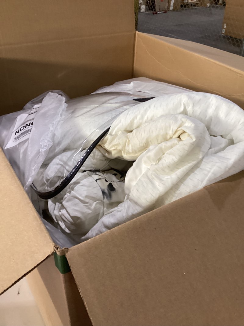 Condition photo showing As Is for incompletevera wang - queen comforter set, reversible floral bedding with a naturally soft feel, 3 piece bed set with matching pillowcases (noir bouquet/ikat line grey) queen noir bouquet/ikat line grey