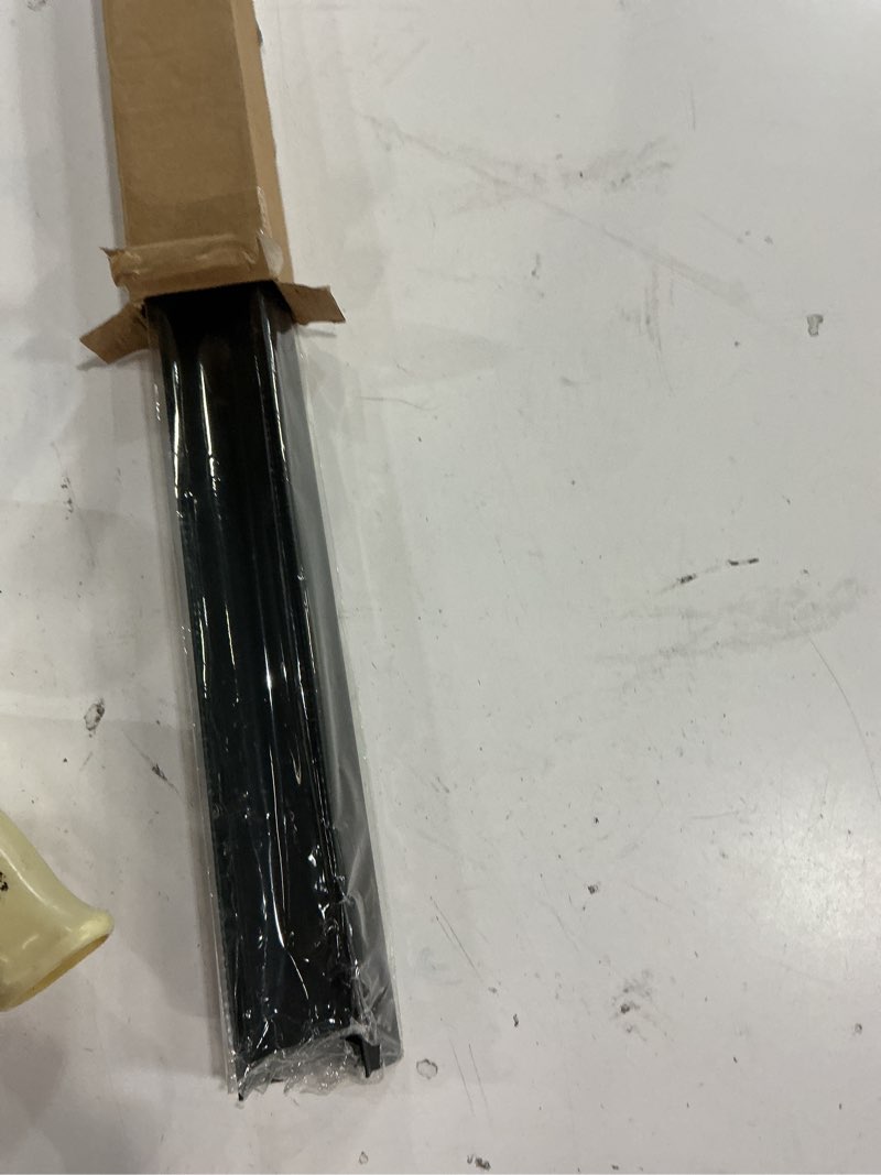 Condition photo showing New/Like New for 1-3/4" x 48" u shaped aluminum door sweep with drip cap, screw-on metal weather stripping for exterior doors (black) 48in