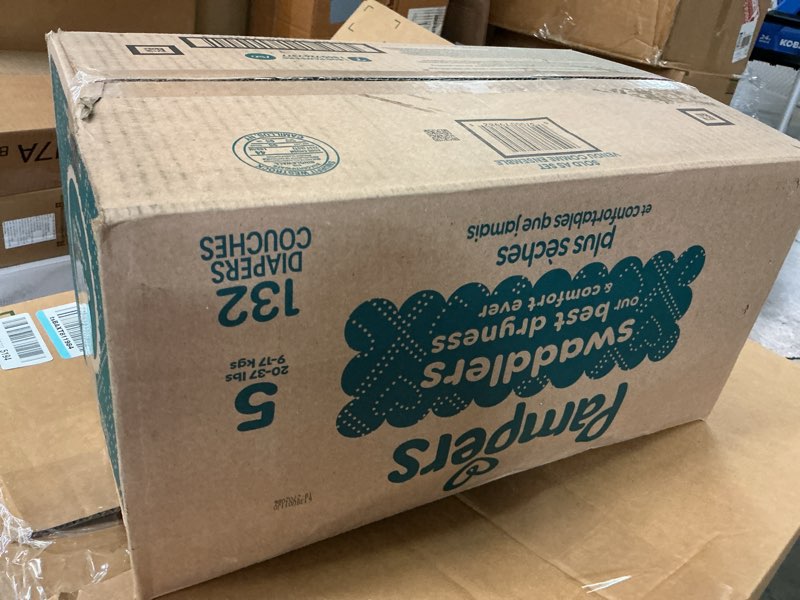 Condition photo showing New/Like New for pampers swaddlers diapers, size 5 (20-37 lbs), 132 count, absorbent, keeps baby dry and comfortable, skin safe disposable baby diaper (packaging may vary) size 5 132