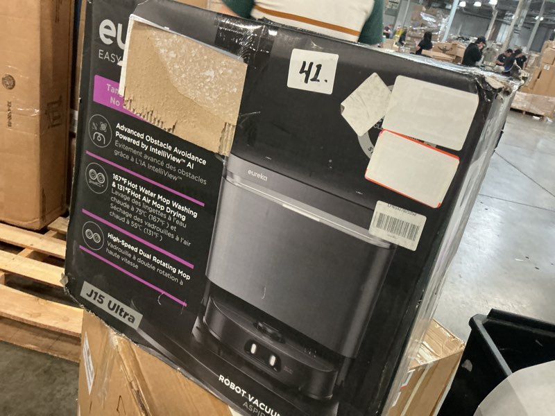 Condition photo showing As Is for eureka j15 ultra self emptying robot vacuum, 19,000 pa suction, flex-arm design, 167? water washing & 131°f air drying, ai obstacle avoidance, black jet black
