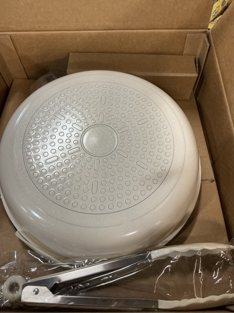 Condition photo showing New/Like New for kikcoin ceramic cookware set non stick pots and pans set with detachable handle - 25 pack stackable cooking set for rv kitchen - induction ready - dishwasher and oven safe cream 25 pack