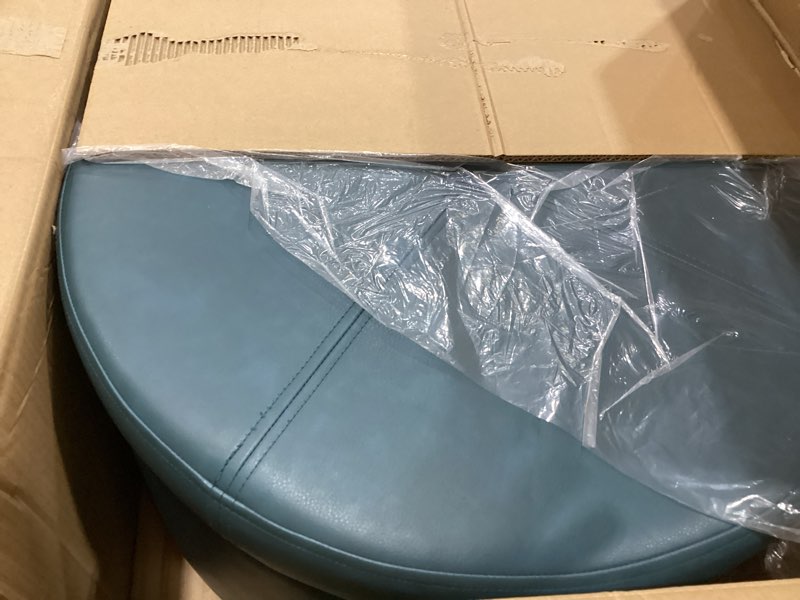 Condition photo showing Good Condition for homepop round leatherette storage ottoman with lid, teal teal faux leather