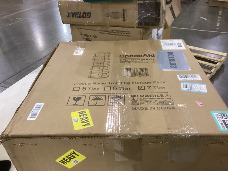 Condition photo showing Good Condition for SpaceAid Rotating Shoe Rack Tower 7 Tier  Display Lazy Susan  White  23.2 D x 23.2 W x 63 H