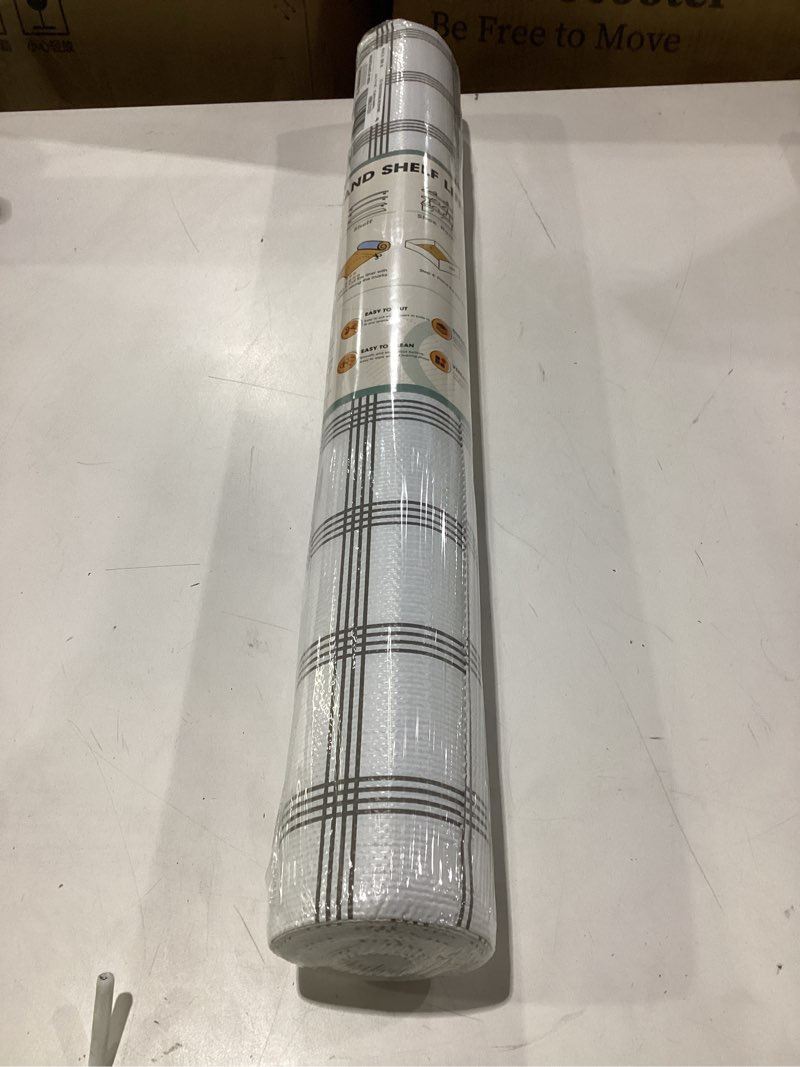 Condition photo showing New/Like New for viseeko shelf and drawer liner for kitchen cabinet, non-adhesive cabinet liners for shelves, strong grip shelf paper non-slip waterproof easy to cut for dresser cupboard, grey stripe, 24 in x 10 ft gray stripe 24"w x 120"l
