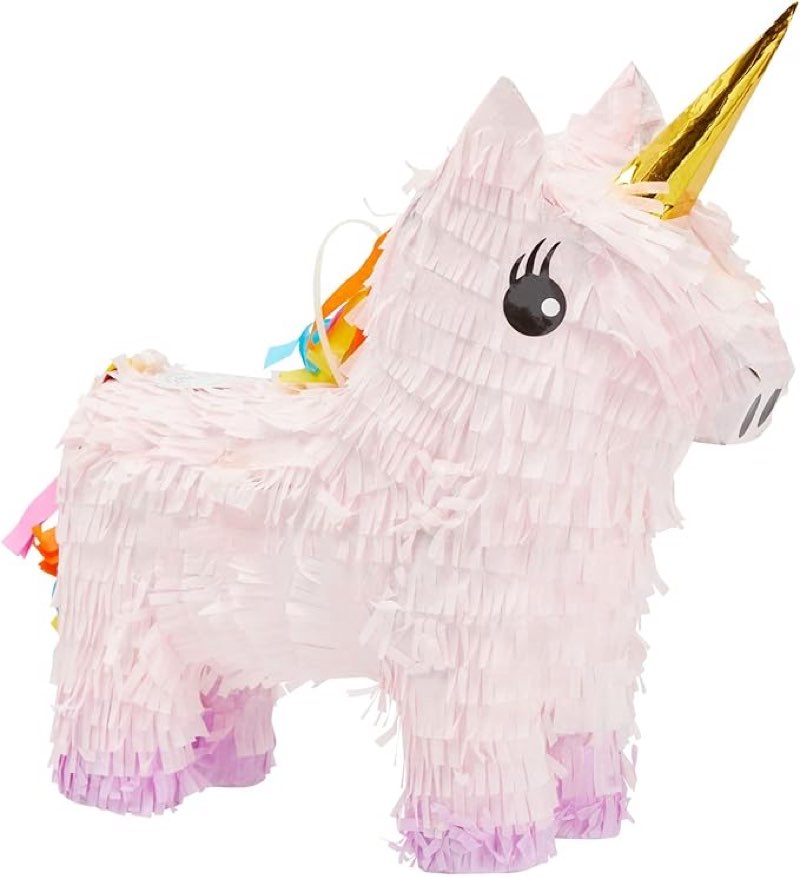 Blue Panda Unicorn Pinata for Girl - Small Pink 13 x 15.5 x 5 in - Princess Birthday Party Pinata & Rainbow Mane Theme - Easy-Fill Design