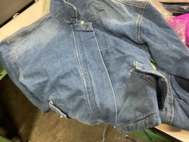 Condition photo showing Good Condition for molilove cropped jean jackets for women long sleeve lapel neck zipper up varsity jackets denim bomber coats with pockets blue small