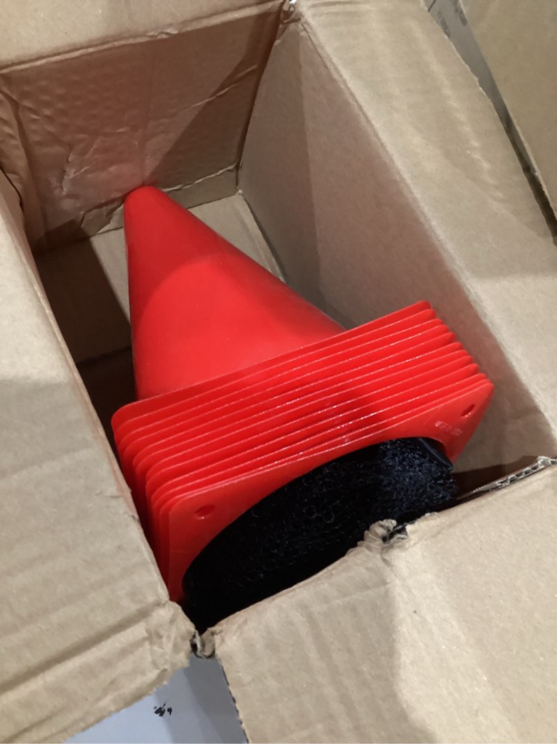 Condition photo showing As Is for pxzblg 12/24/50pcs soccer cones, 7" soccer cones, plastic traffic cones, training cones for basketball football skating drills practice red 7", 12pcs