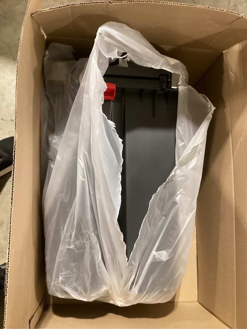 Condition photo showing New/Like New for rubbermaid premier series iii step-on trash can for home and kitchen, with stainless steel rim, 12.4 gallon, charcoal, for home/kitchen/garage/apartment/office metal rim, resin lid