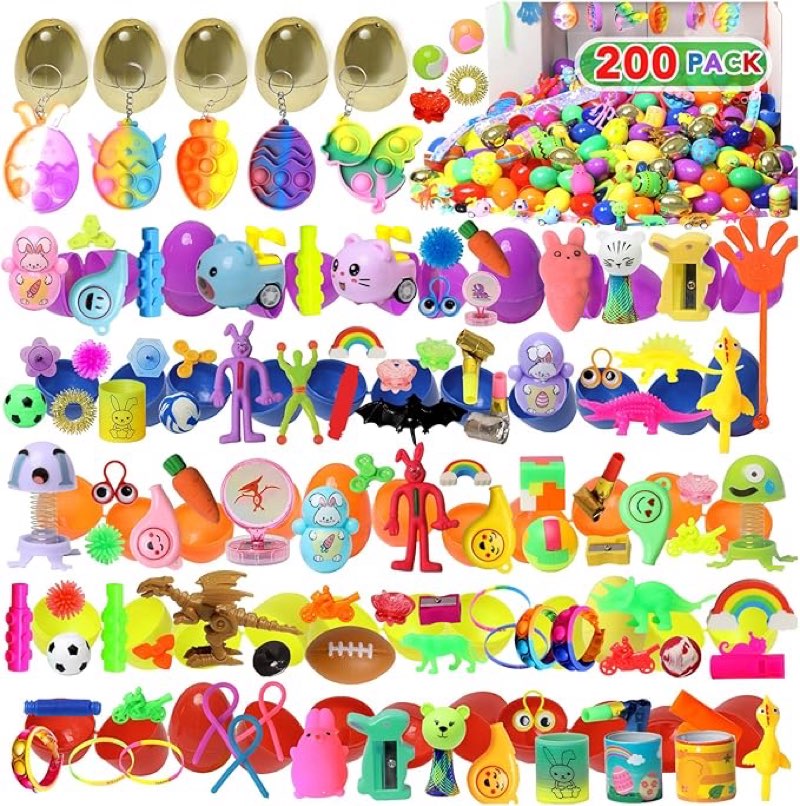 200 pcs prefilled easter eggs with assorted toys inside,basket stuffers easter fillers,easter toys b